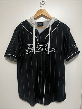 Vintage Y2K No Fear Hooded Pinstripe Baseball Jersey Shirt Size S
